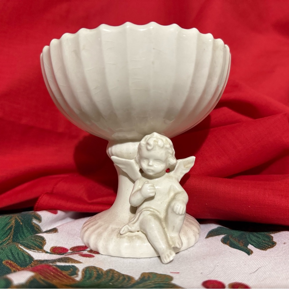 Lefton Vintage White Cherub Composite Vase